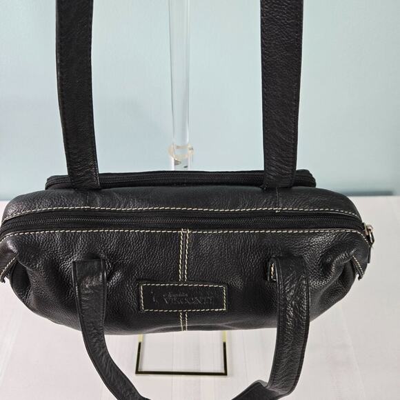 Sophia Visconti Pebble Leather Shoulder Strap Purse Satchel with White Stitching - Picture 5 of 9